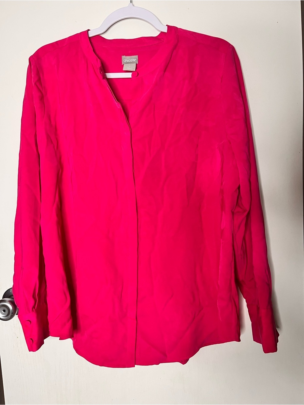 Chico's Hot Pink Floral-Textured Button Down Shirt